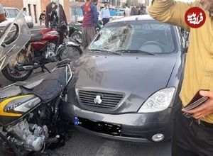 ببینید؛ تصادف وحشتناک موتور سنگین با تیبا در بابل