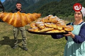 ببینید؛ غذای روستایی در آذربایجان؛ پخت کروسان پسته ای در طبیعت