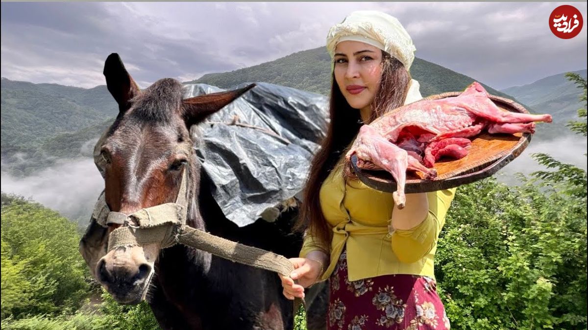 ببینید؛ غذای روستایی در کشور آذربایجان؛ پخت غذا با خرگوش و سبزیجات