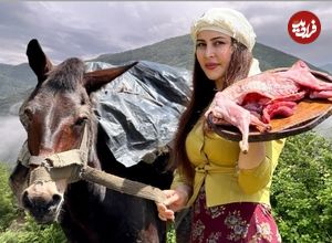 ببینید؛ غذای روستایی در کشور آذربایجان؛ پخت غذا با خرگوش و سبزیجات