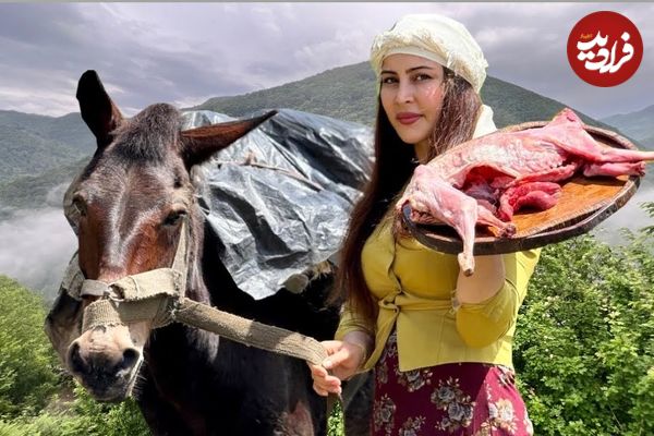 ببینید؛ غذای روستایی در کشور آذربایجان؛ پخت غذا با خرگوش و سبزیجات