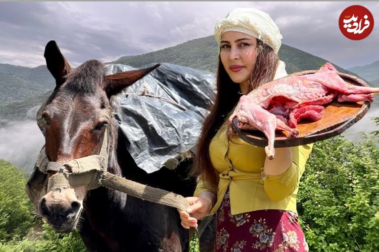 ببینید؛ غذای روستایی در کشور آذربایجان؛ پخت غذا با خرگوش و سبزیجات