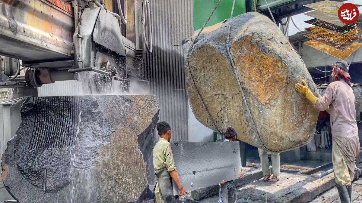 (ویدئو) ببینید پاکستانی ها چگونه سنگ های غول پیکر را برای سنگ مرمر برش می زنند
