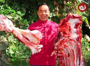 (ویدئو) فرآیند پخت 9 کیلوگرم خورشت گوشت و استخوان گاو توسط آشپز روستایی چینی