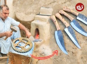 ببینید؛ ساخت 4 تا چاقوی آشپزخانه با چرخ دنده قدیمی موتورسیکلت
