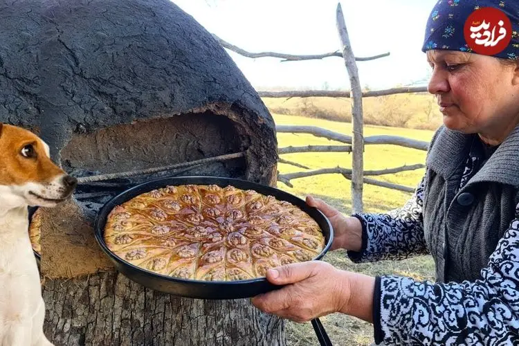 ببینید| غذای روستایی در آذربایجان؛ پخت باقلوا اصیل گردویی