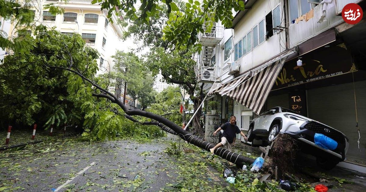 (ویدئو) تلاش کارمندان یک هتل برای در امان ماندن از طوفان