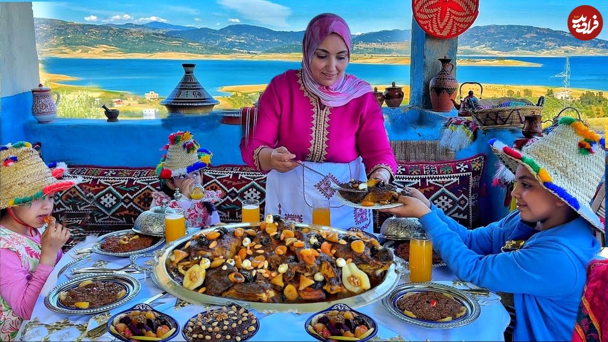 ببینید؛ غذای روستایی در مراکش؛ پخت چلو خورشت آلو و سالاد در روستایی زیبا