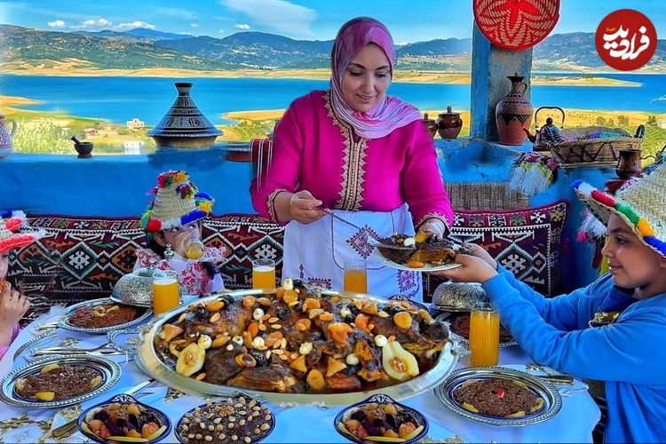 ببینید؛ غذای روستایی در مراکش؛ پخت چلو خورشت آلو و سالاد در روستایی زیبا