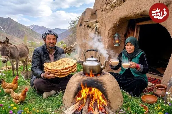 ببینید| غذای روستایی در افغانستان؛ پخت نان سنتی در تنور گِلی و تهیه شیرچای