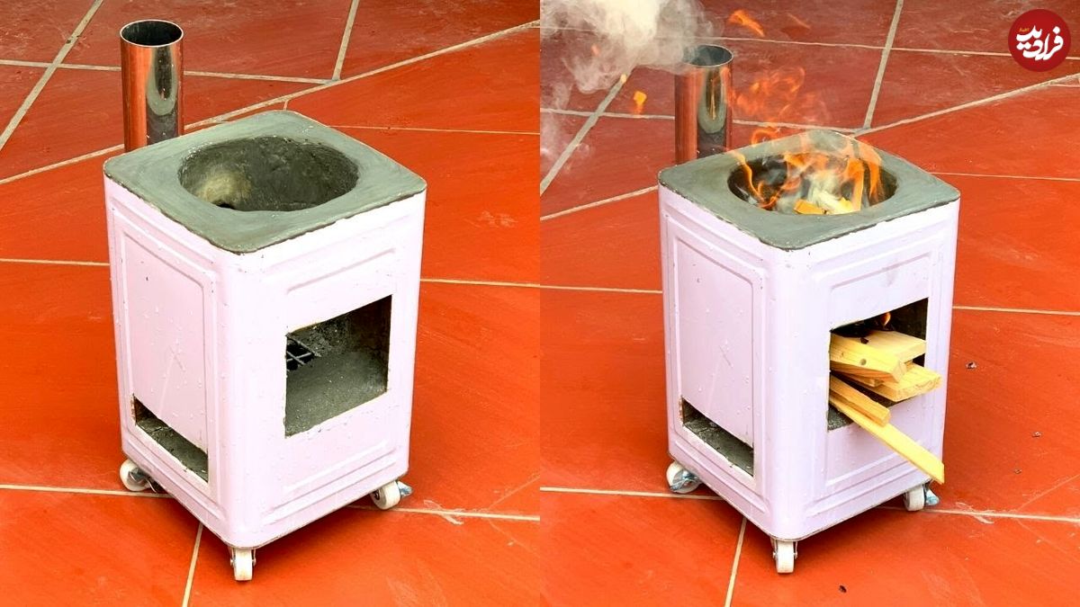 ببینید؛ به همین سادگی با قوطی حلبی روغن و سیمان، یک اجاق هیزمی بسازید!