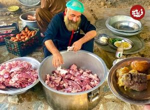 (ویدئو) غذای خیابانی پیشاوری؛ فرآیند پخت آبگوشت پاکستانی با 150 کیلو گوشت