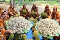 ببینید| غذای روستایی در هند؛ پخت یک غذای محلی با جک فروت و میگو 