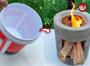 ببینید؛ چگونه یک اجاق هیزمی دودکش دار با سیمان و سطل رنگ بسازیم؟