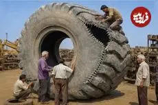 ببینید| مراحل دیدنی ترمیم  لاستیک غول پیکر لودر