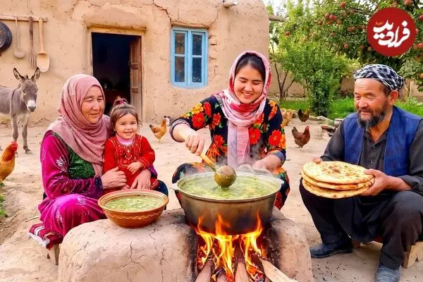 ببینید| غذای روستایی در افغانستان؛ پخت آش سنتی و نان در باغی سرسبز
