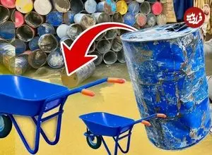 ببینید| مراحل ساخت فرغون با استفاده از ورق بشکه نفت قدیمی در پاکستان