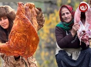 (ویدئو) غذای روستایی در گیلان؛ تهیه بره شکم پر تنوری در طبیعت