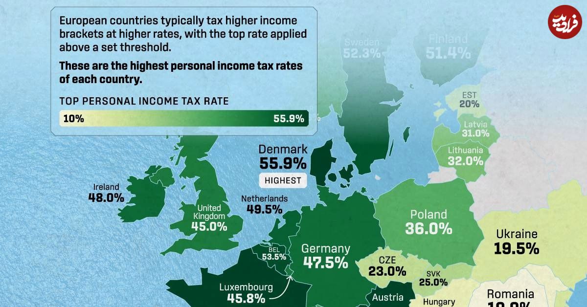 (نقشه) نگاهی به نرخ‌های مالیات بر درآمد اروپا در سال 2024 