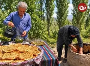 ببینید| غذای روستایی در ایران؛ پخت نان سنتی در تنور و تهیه دمنوش با نعنای کوهی تازه