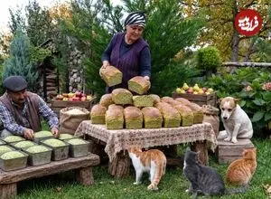 ببینید| غذای روستایی در آذربایجان؛ مراحل دیدنی پخت نان اسفناج