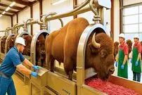 ببینید| مراحل پرورش و فرآوری هزاران گاومیش کوهان دار در امریکا