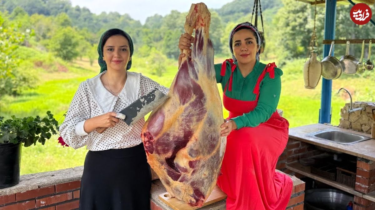 ببینید؛ غذای روستایی در ایران؛ برش ماهرانه ران گاو و تهیه قیمه بادمجان