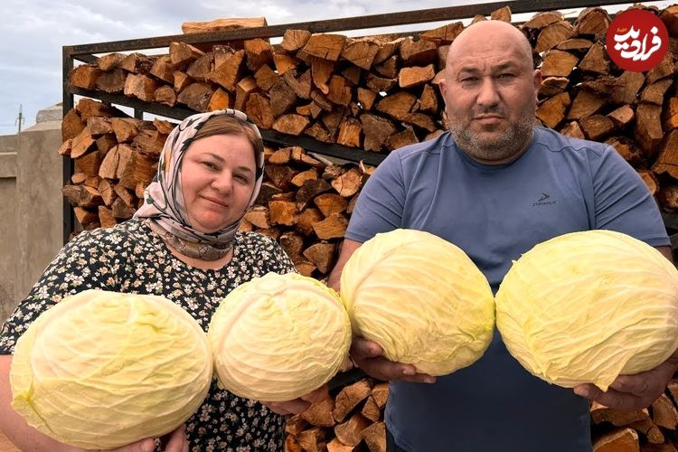 ببینید| غذای روستایی در روسیه؛ تهیه سالاد کلم و خوراک مرغ توسط زوج داغستانی