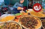 ببینید؛ غذای خیابانی در کامبوج؛ جیرجیرک و ملخ سرخ شده با سبزیجات در سیم ریپ