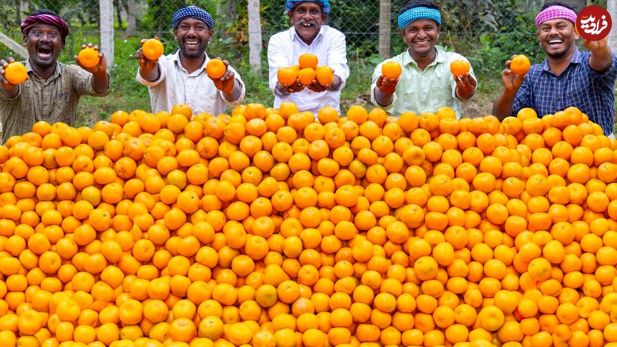 ببینید؛ غذای روستایی در هند؛ تهیه آب پرتقال و دسر با 250 کیلو پرتقال