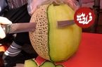 ببینید| غذای خیابانی در کره؛ مهارت آبمیوه فروش خیابانی در برش هندوانه، طالبی و آناناس در سئول