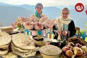 ببینید| غذای روستایی در ایران؛ تهیه مرغ تنوری و پخت نان در روستایی کوهستانی
