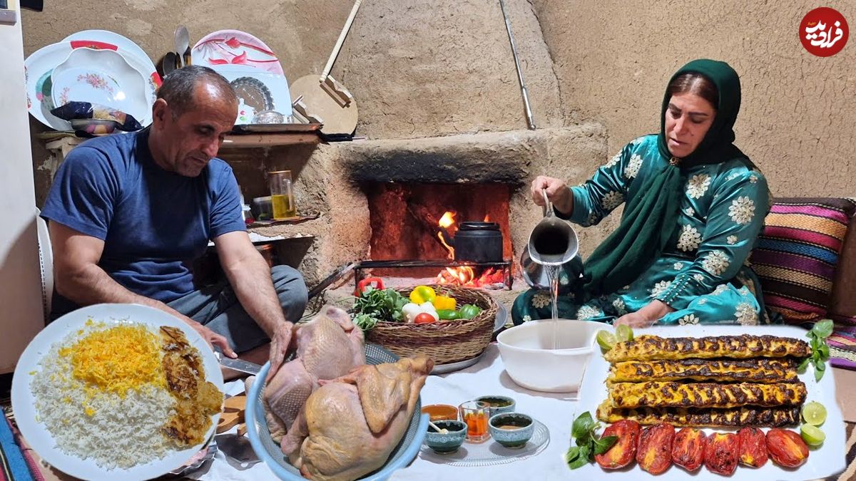 ببینید| غذای روستایی در ایران؛ تهیه چلو کباب کوبیده مرغ توسط زوج روستایی