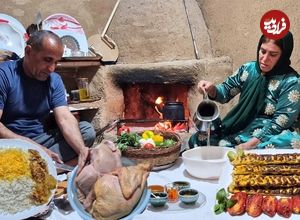 ببینید| غذای روستایی در ایران؛ تهیه چلو کباب کوبیده مرغ توسط زوج روستایی