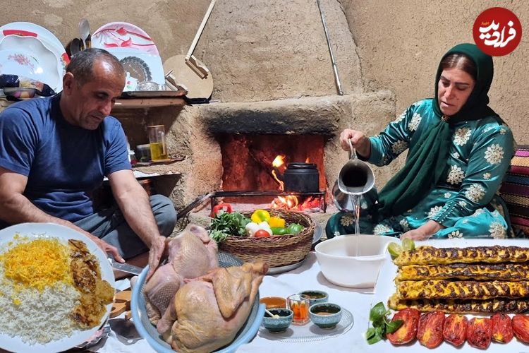 ببینید| غذای روستایی در ایران؛ تهیه چلو کباب کوبیده مرغ توسط زوج روستایی