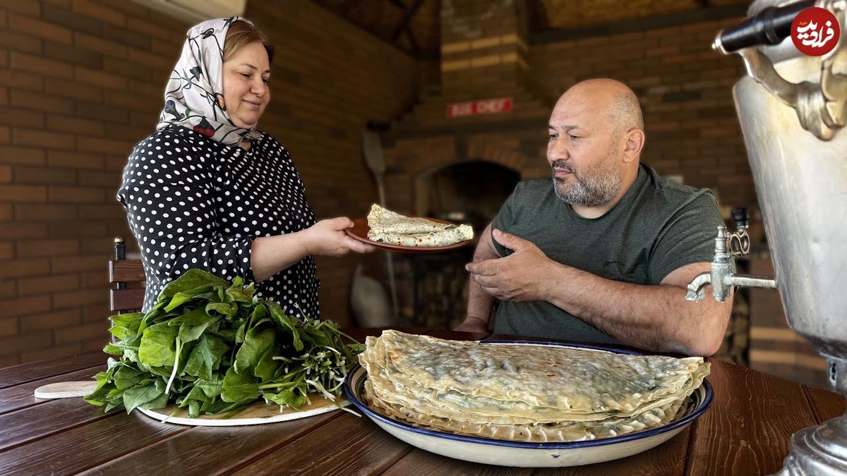 ببینید؛ غذای روستایی در داغستان؛ پخت کُتاب (Kutab) با سبزیجات بهاری