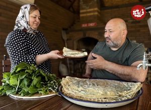 ببینید؛ غذای روستایی در داغستان؛ پخت کُتاب (Kutab) با سبزیجات بهاری