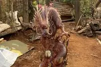 ببینید| مراحل خلق مجسمه اژدها با تنه درخت و به روش هنرمند چینی