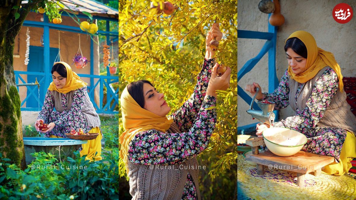 ببینید؛ غذای روستایی در ایران؛ چیدن انارهای ترش جنگلی و تهیه اناربیج با آن ها