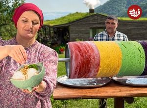 ببینید؛ غذای روستایی در آذربایجان؛ تهیه بستنی میوه ای با پرتقال، توت فرنگی و...