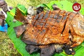 ببینید| غذای روستایی در هند؛ کباب کردن ماهی پامفرت سیاه در برگ موز