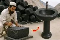 ببینید| مراحل ساخت یک روشویی خاص با استفاده از تخته سنگ در پاکستان