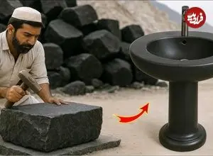 ببینید| مراحل ساخت یک روشویی خاص با استفاده از تخته سنگ در پاکستان