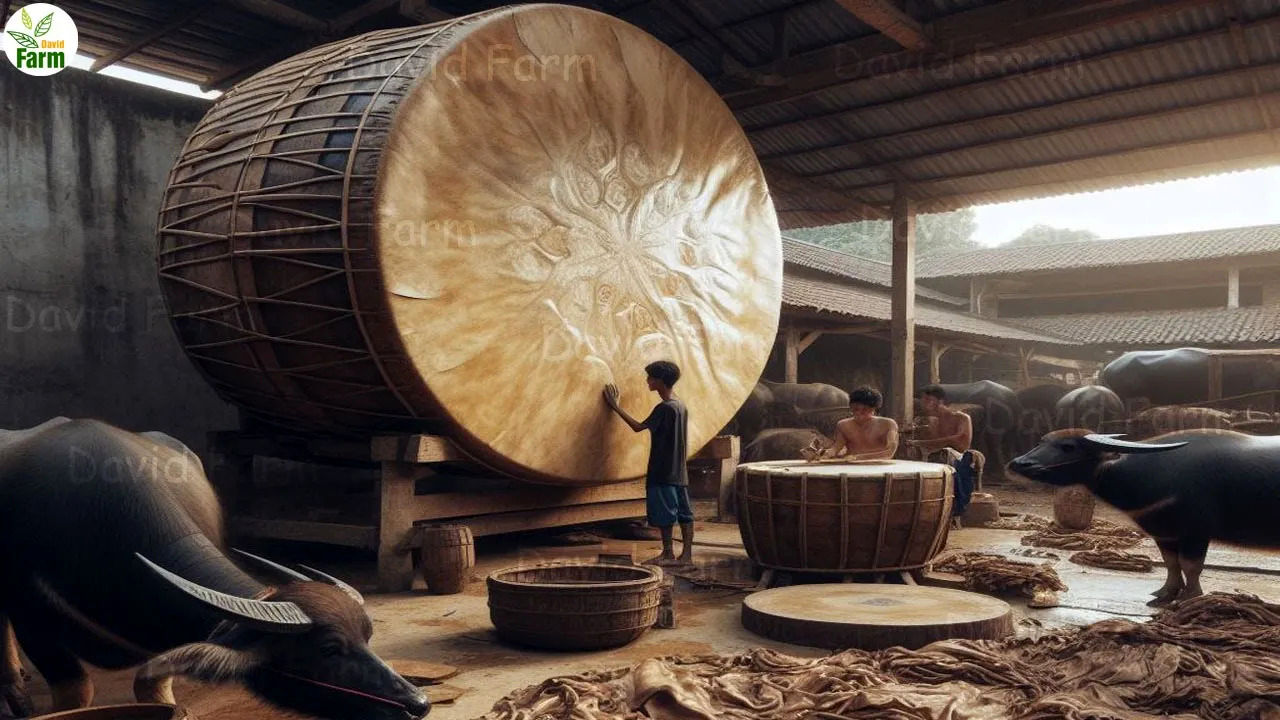 (ویدئو) فرآیند شگفت انگیز ساخت طبل غول پیکر از پوست گاومیش