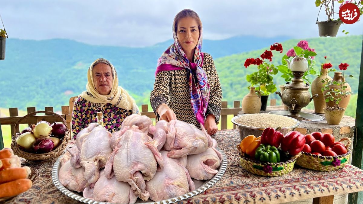 ببینید؛ غذای روستایی در گیلان؛ پخت یک غذای متفاوت با مرغ و برنج