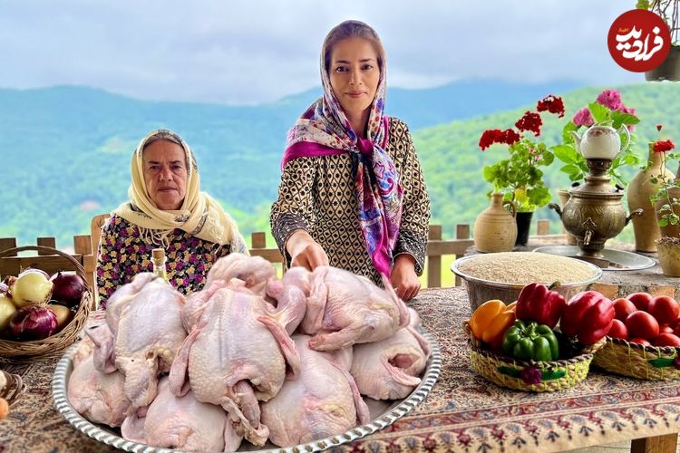ببینید؛ غذای روستایی در گیلان؛ پخت یک غذای متفاوت با مرغ و برنج
