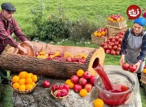 ببینید| غذای روستایی در آذربایجان؛ برداشت انار و تهیه آب انار به روش سنتی