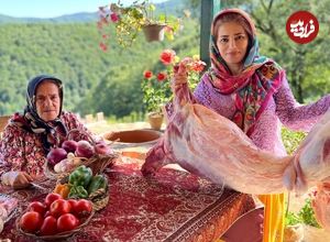 ببینید؛ غذای روستایی در ایران؛ کباب کردن بره طعم دار شده در تنور و پخت نان
