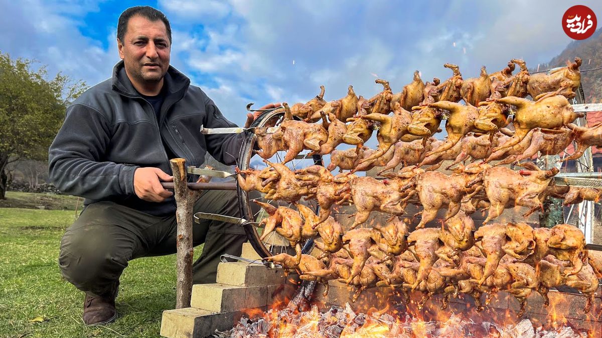 ببینید| غذای روستایی در آذربایجان؛ کباب کردن ده ها بلدرچین به روشی خلاقانه!