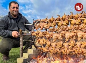 ببینید| غذای روستایی در آذربایجان؛ کباب کردن ده ها بلدرچین به روشی خلاقانه!